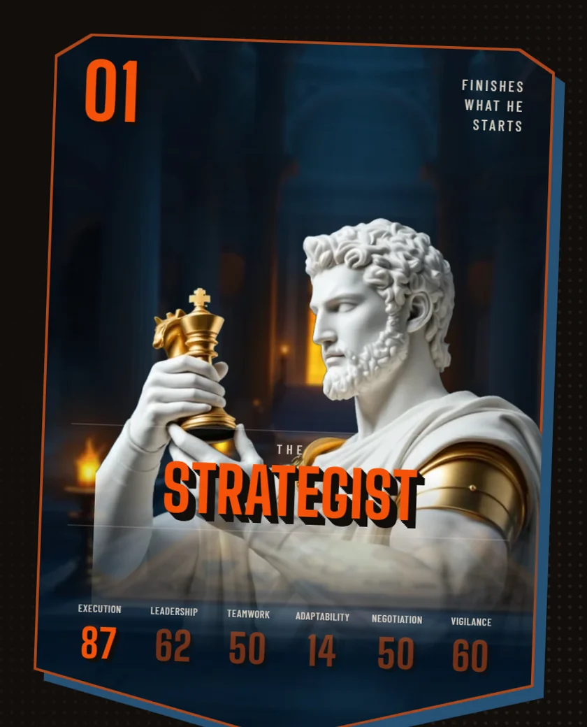 The Strategist, an archetype card with its six stats