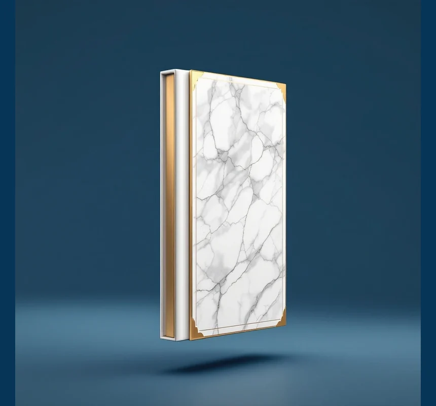 A bound marble book with gold edges
