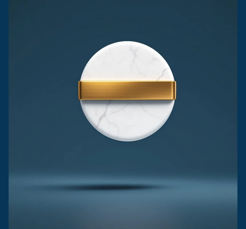 A gold seal with a marble bar across it