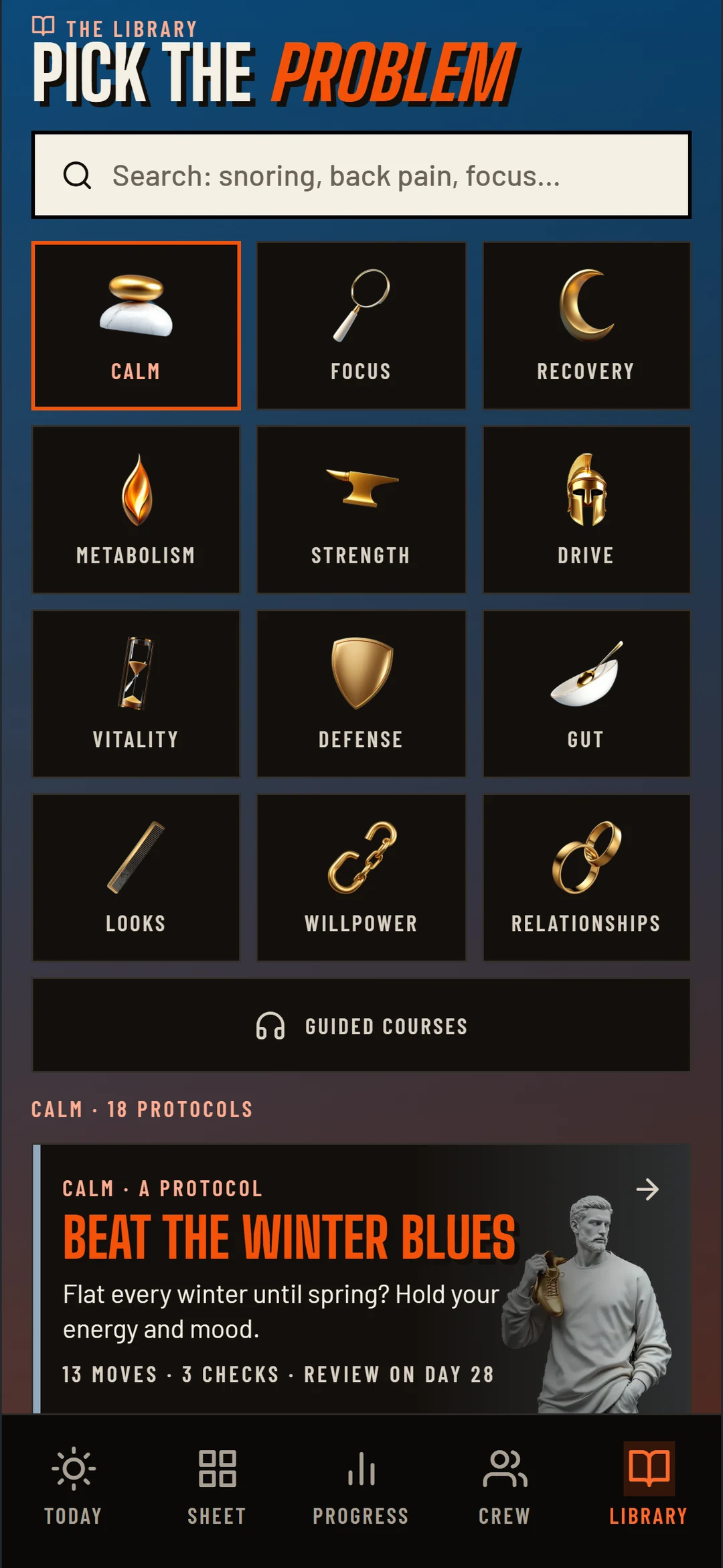 The New Heroes app: the library, twelve stats and the protocols under each